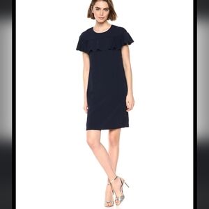115. Retail $168 Trina Turk Charleston Navy Ruffle Dress Knee Length No Size Tag